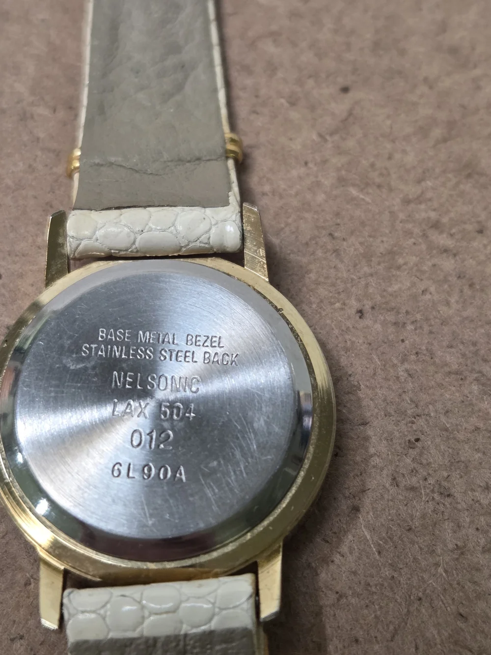 LA Express Gold-Tone Quartz Watch with White Strap and Blue Sun Dial